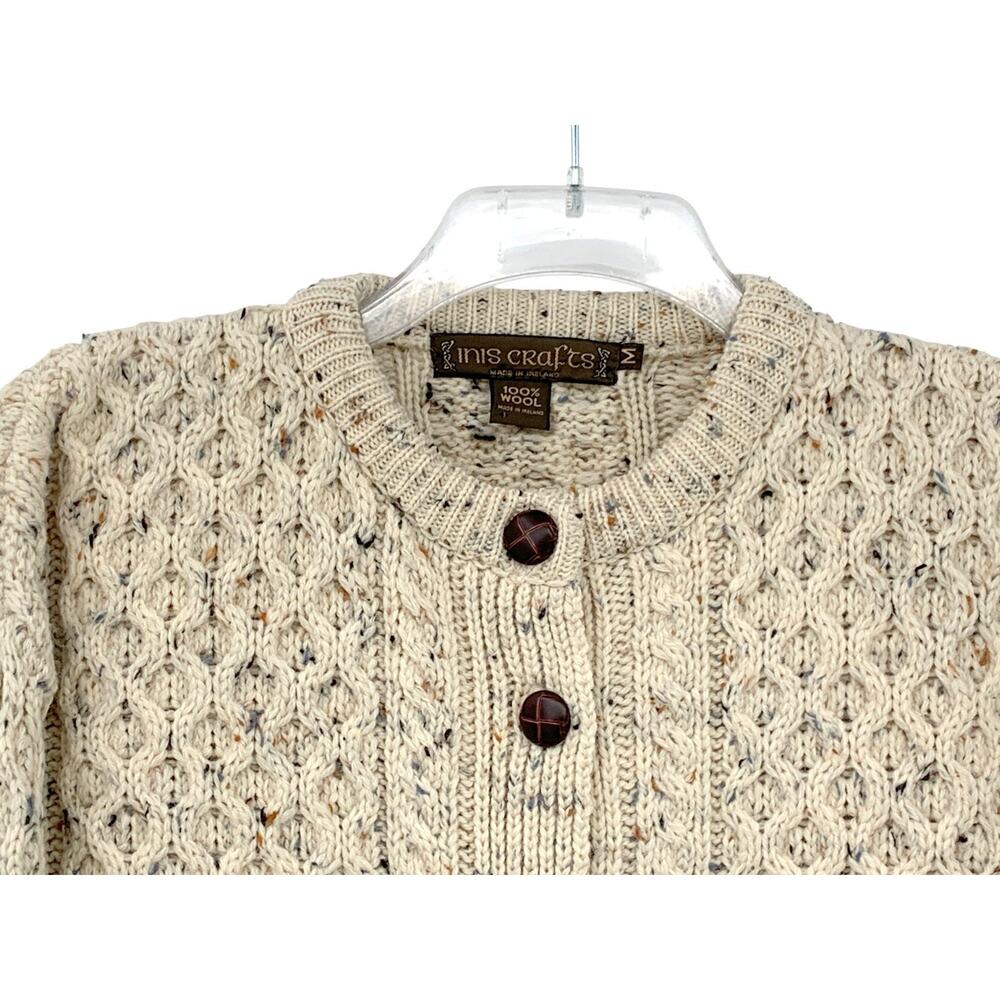 Vintage Inis Crafts Fisherman Cardigan Sweater 100% Wool Womens M - Picture 3 of 9